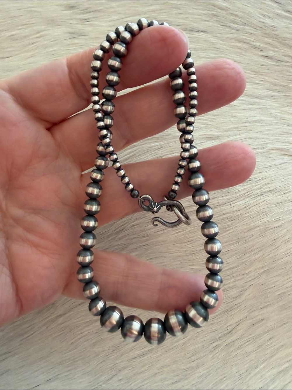 ❤️ 16” 3mm to 8mm Graduated Desert Pearls Navajo Beads Necklace Sterling Unisex - Picture 3 of 8